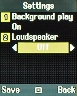 Highlight the field below Loudspeaker and press Navigation key right to select On or Off.