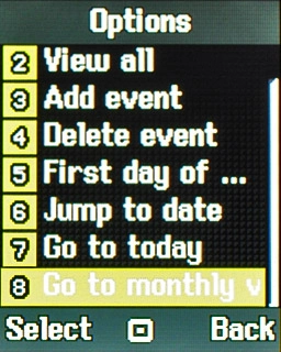 Scroll to Go to monthly view or Go to weekly view (depending on the current setting).