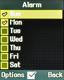 When the box next to a weekday is ticked (V), the alarm for the required weekday is turned on.