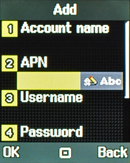 Highlight the field below APN.Key in live.vodafone.com
