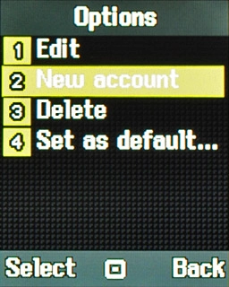 Scroll to New account and press the Navigation key.
