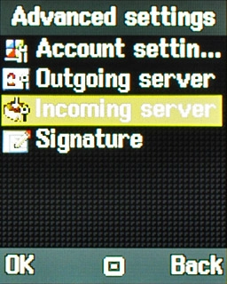 Scroll to IncomingServer and press the Navigation key.