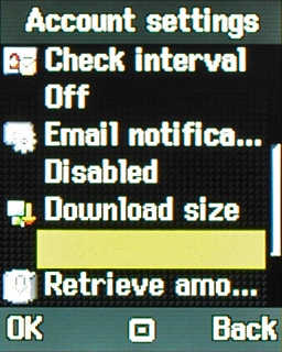 Highlight the field below Download size and key in the maximum email message size to be retrieved.