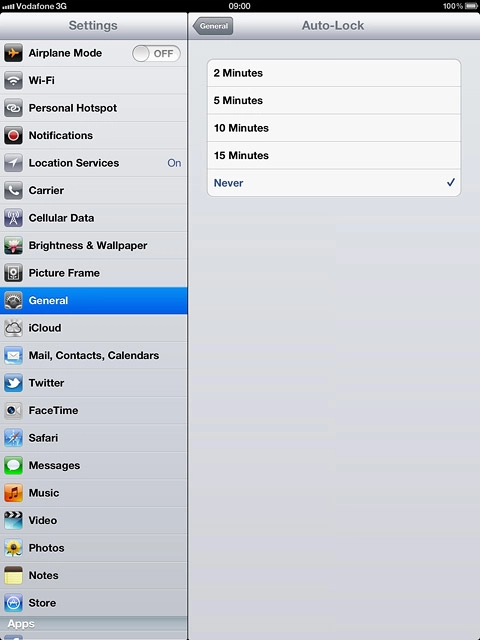 To turn on automatic key lock:Press the required interval.