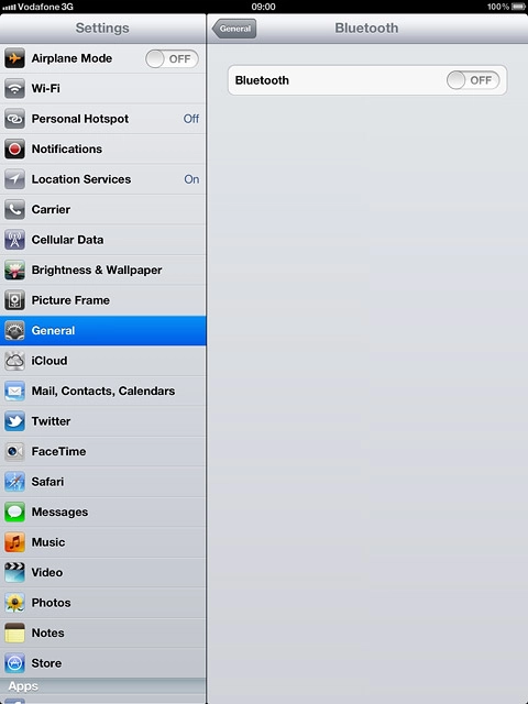 Press the indicator next to Bluetooth.Depending on the current setting, the function is turned on or off.