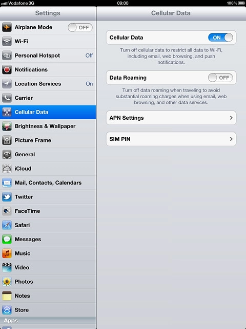 Press the indicator next to Cellular Data.Depending on the current setting, the function is turned on or off.