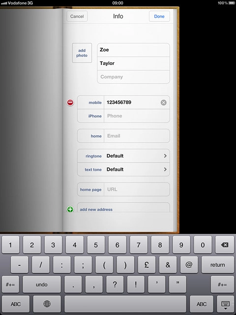 Press the field next to the phone number.