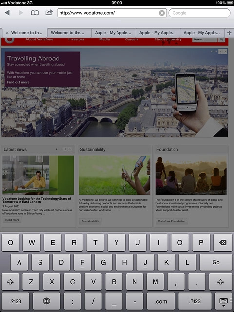 Key in the address of the required web page and press Go.