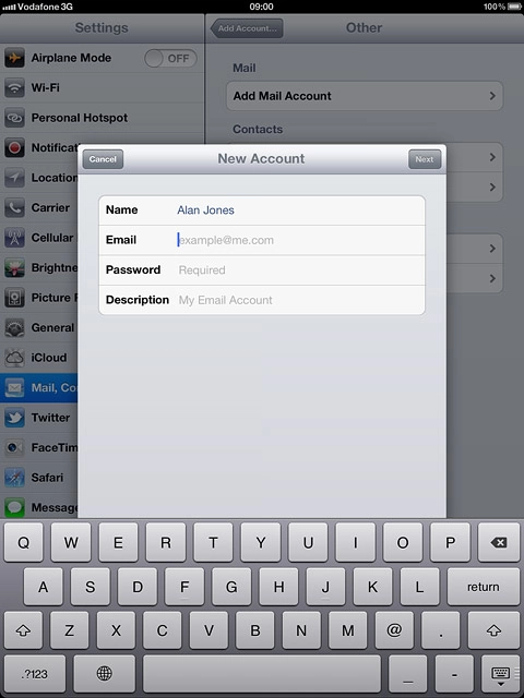 Press Email and key in your email address.