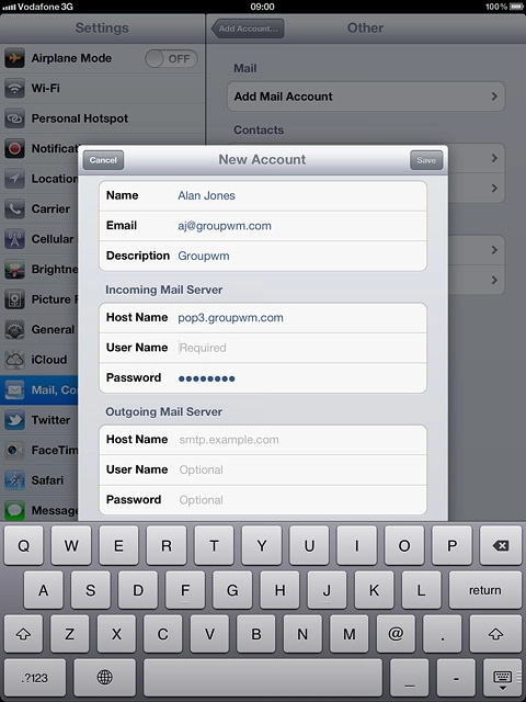 Press User Name below Incoming Mail Server and key in the username for your email account at your email provider.