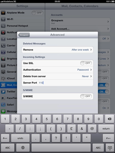 Press the name of the email account you've just set up.