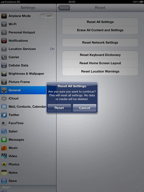 Press Reset to confirm.Your device is restarted.
