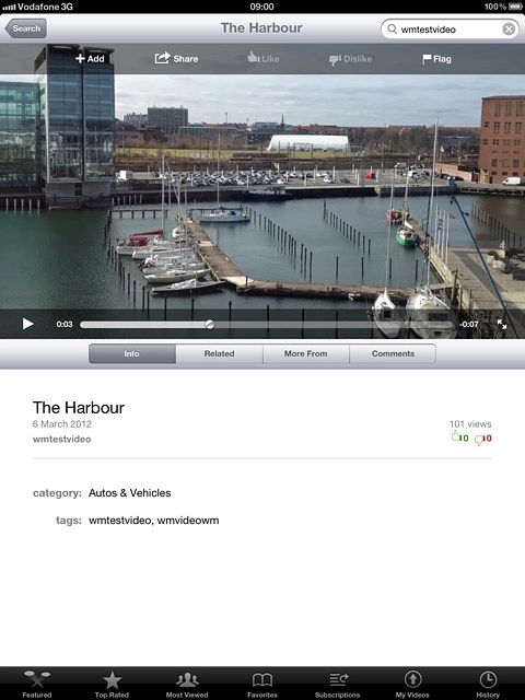 Go to the required video clip and start playback.Press Share.