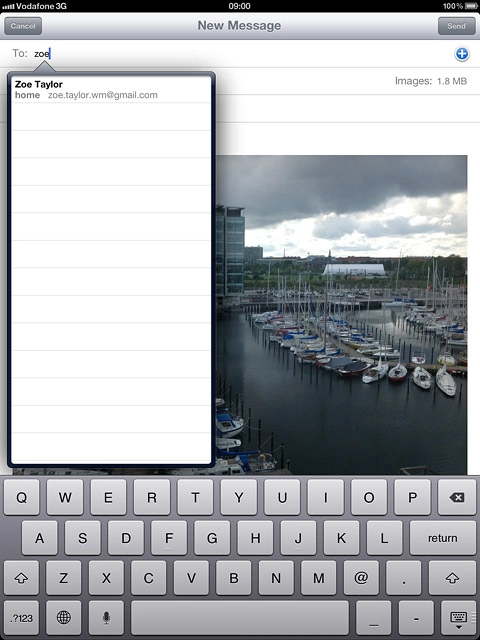Press the required contact.Write subject and text for your email message.