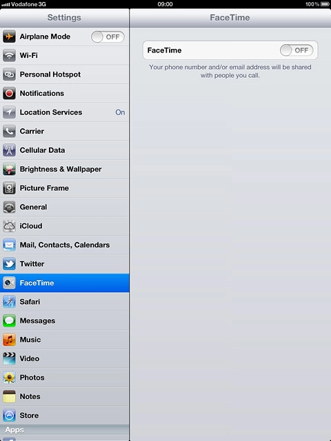 Press the indicator next to FaceTime to turn on the function.