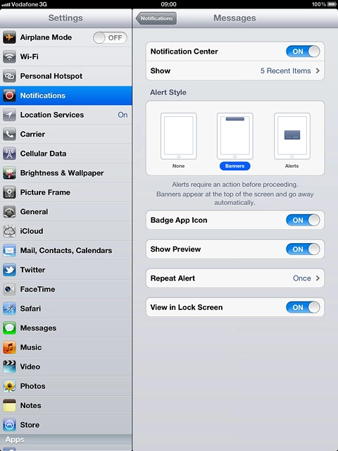 To turn display of notifications on or off:Press the indicator next to Notification Center.Depending on the current setting, the function is turned on or off.
