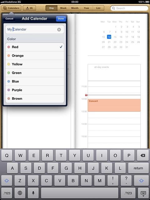 To select the colour for appointments in the calendar:Press the required colour.