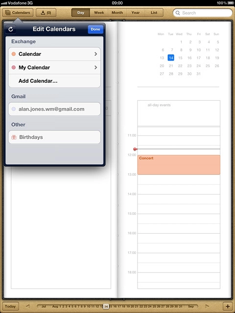 Press Calendars to return to the calendar.