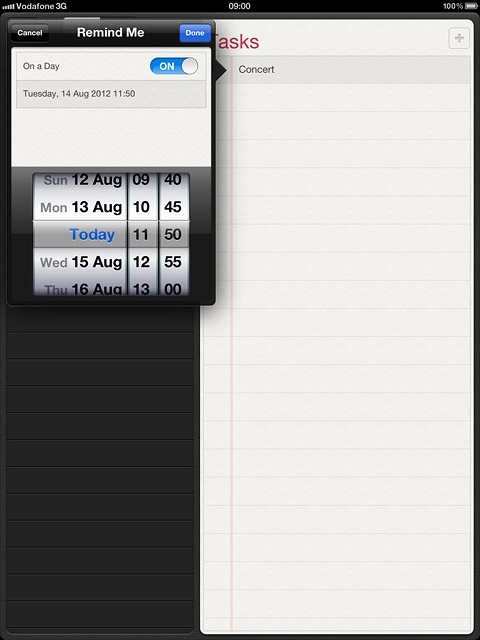 Drag the wheels to set the date and time.