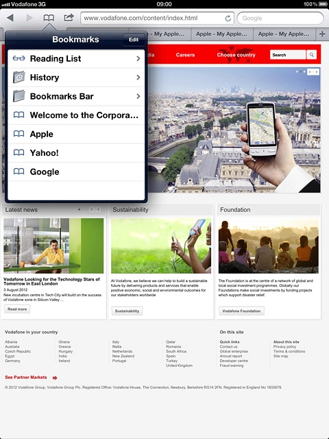 Press the required bookmark.