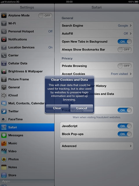 Press Clear to confirm.