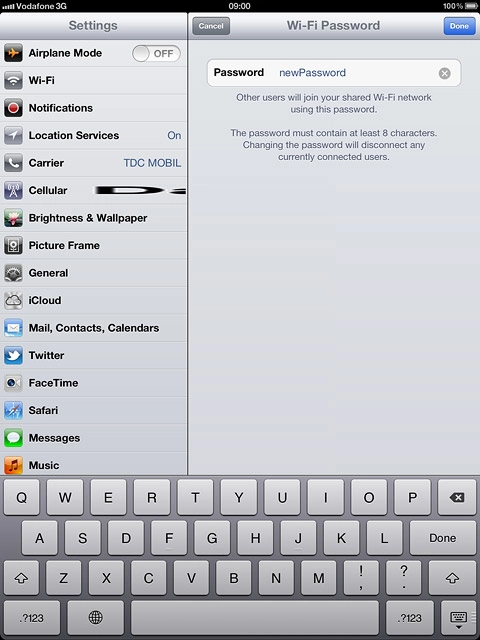 Key in the required password and press Done.