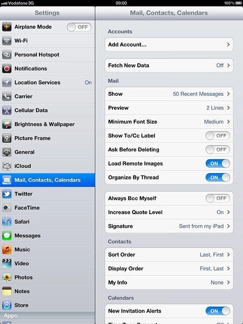 Press Mail, Contacts, Calendars.