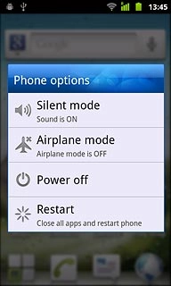 Press Airplane mode.Depending on the current setting, flight mode is turned on or off.