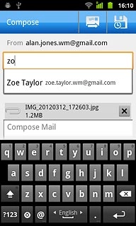 An email message containing the picture or video clip is created.Key in the first letters of the required contact.Matching contacts are displayed.Press the required contact.