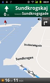 The travel time is displayed at the bottom of the display.Follow the verbal instructions or the instructions on the display to go to the selected destination.