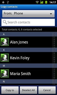 When the box next to a contact is ticked (V), the contact is selected.