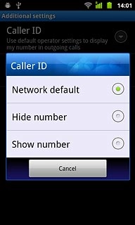 Press Network default, Hide number or Show number.