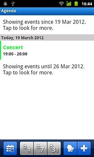 If required, press Showing events since . Tap to look for more or Showing events until . Tap to look for more to view past or future appointments.