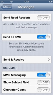 Press the indicator next to MMS Messaging to turn on the function.