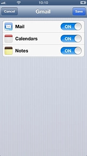 Press the indicator next to the required data type to turn synchronisation of the specific data types on or off.