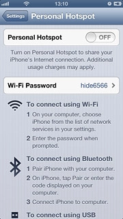 Press the indicator next to Personal Hotspot to turn on tethering.