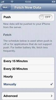 To select settings for a specific email account:Press Advanced.