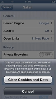 Press Clear Cookies and Data to confirm.