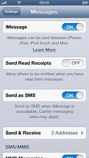 Press the indicator next to iMessage.Depending on the current setting, the function is turned on or off.