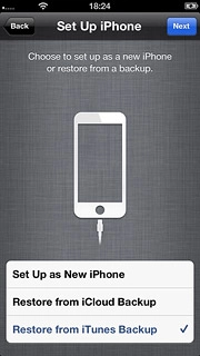If you've used an iPhone before and want to restore previous content from an iTunes backup:Press Restore from iTunes Backup and go to step 6c.