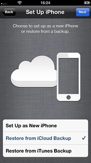 If you've used an iPhone before and want to restore previous content from an iCloud backup:Press Restore from iCloud Backup and go to step 6b.