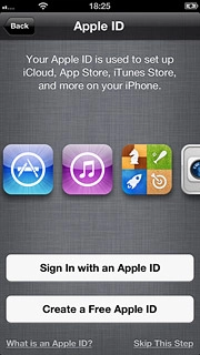 To activate your phone using a new Apple ID:Press Create a Free Apple ID.