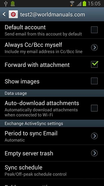 Press Default account to select the email account as your default account.