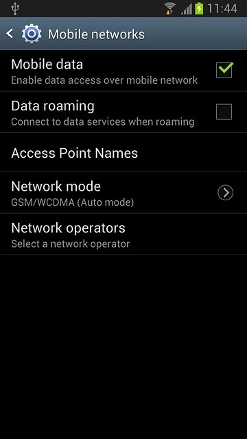 Press Data roaming to turn the function on or off.