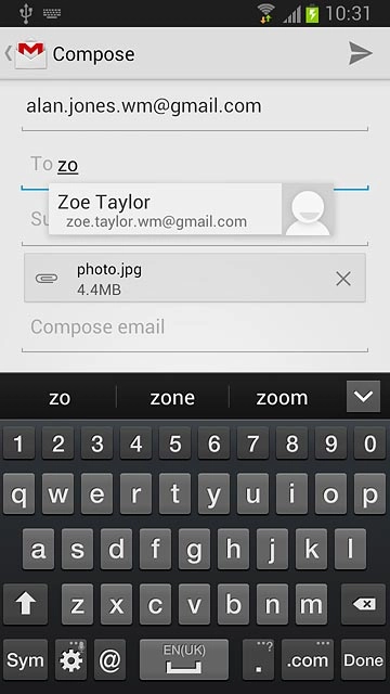 Press the required contact.Write subject and text for your email message.