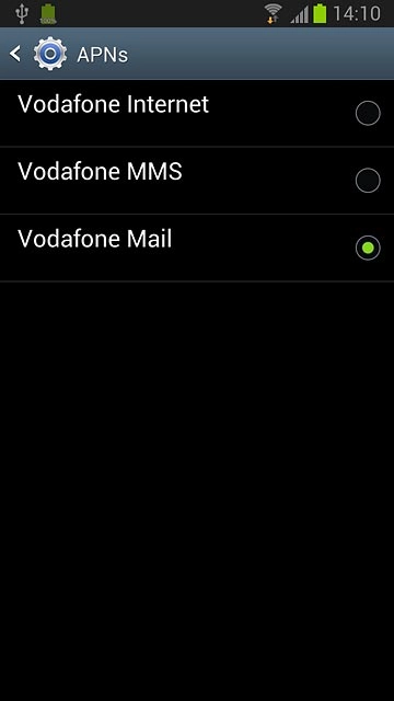 Press the field next to Vodafone Internet to fill in the field.