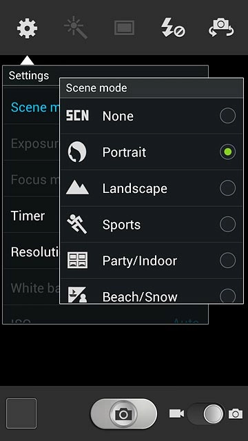 Press the required setting.