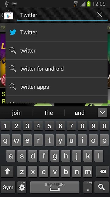Key in Twitter and press the search icon.