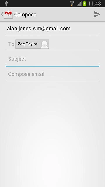 Press Subject.Key in a subject for the email message.