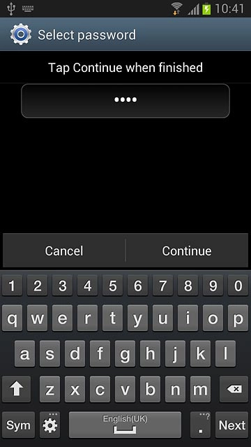 Key in the required phone lock code and press Continue.